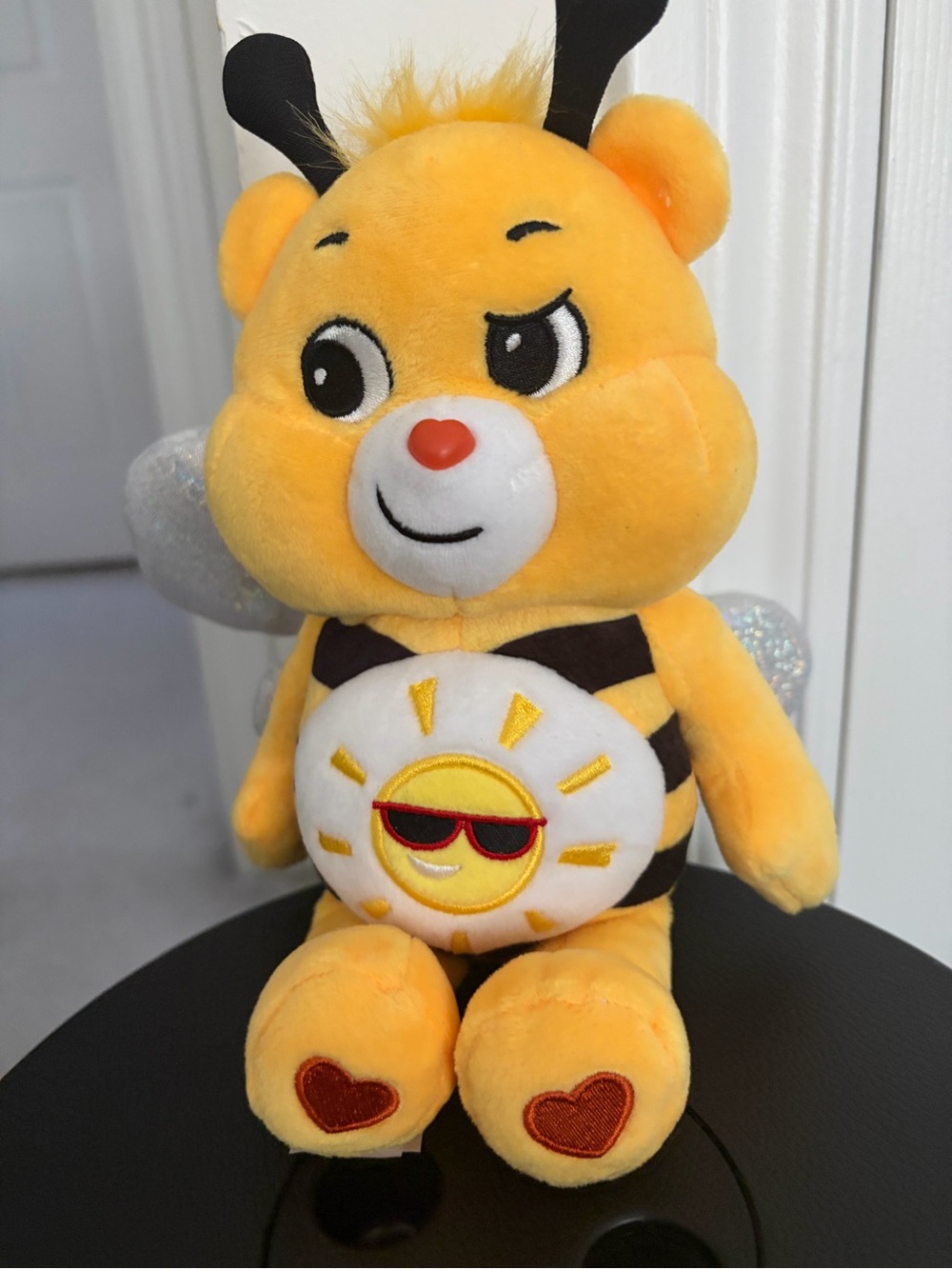 Plush Yellow Bee Toy with Sunglasses Sun Emblem